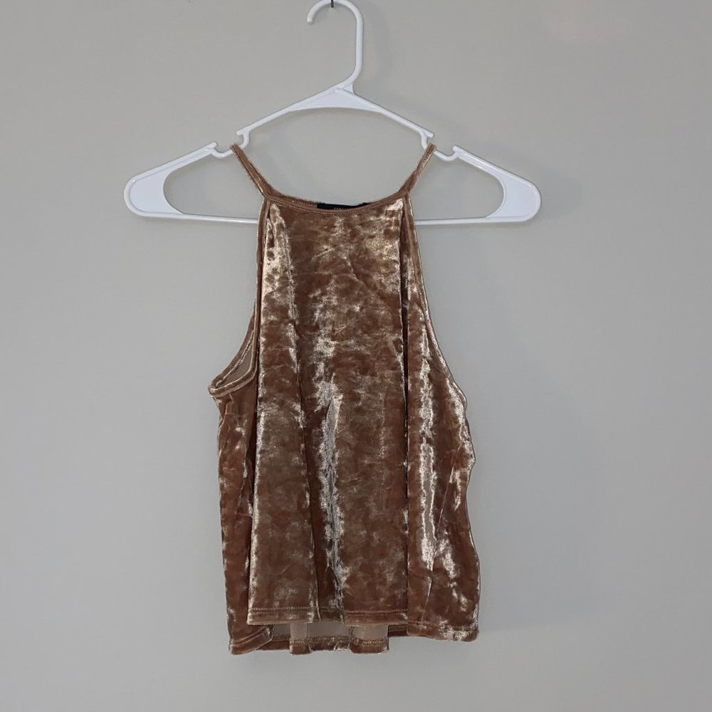 Tan Crushed Velvet Halter Top